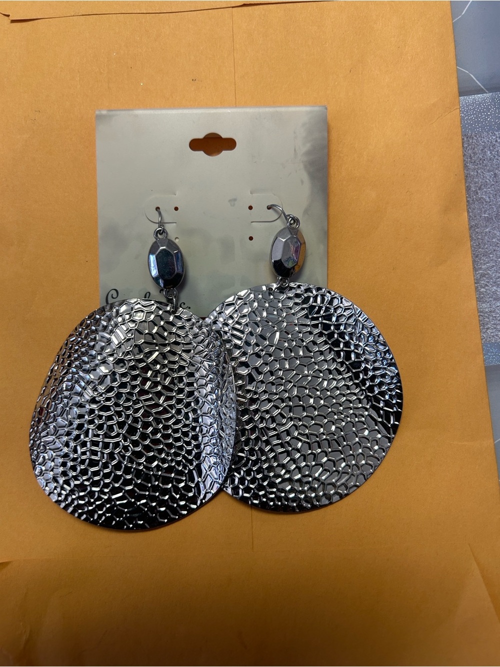 Silver Textured Round Drop Earrings - Women Jewelry